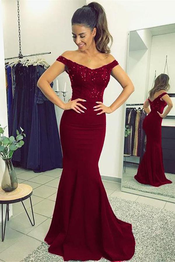 Mermaid Burgundy Prom Dress Long ...